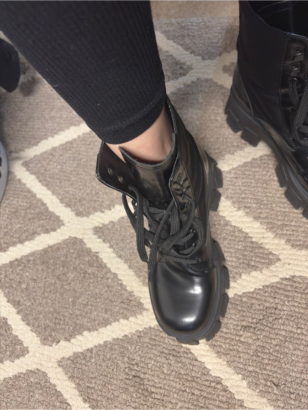 Marc Fisher Black Glossy Lace-Up Combat Boots